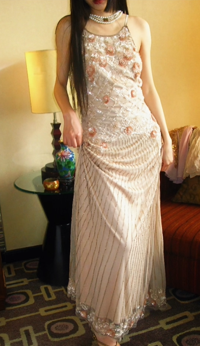 Light Champagne Vintage Beaded Spaghetti Strap Fitted Waist Long Luxury Prom & Evening Party Dress gh8378