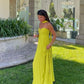 Robe de soirée longue en mousseline de soie, simple et élégante, avec haut tube et épaules dénudées, avec foulard, jaune et vert, gh3662