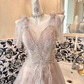 Light Pink Spaghetti Straps Cinched Waist Figure-Flattering Full Flared Skirt Long Elegant Romantic Dress, Wedding Gown gh7805