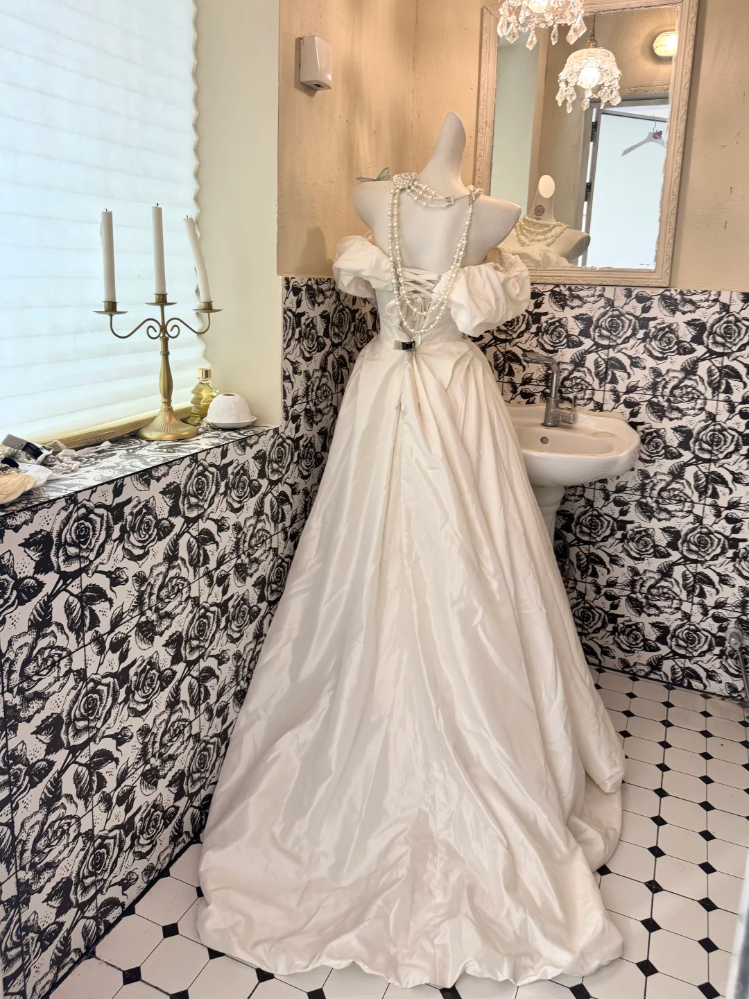 White Off-Shoulder Soft Waist-Cinched Fitted Satin Long Romantic Dress, Wedding Gown gh7513