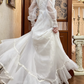 Ivory Vintage Empire Waist Wedding Prom Dress, Lace High Neck, Sheer Puff Long Sleeves, Pearl Lace Appliqués, A‑Line Long Train gh8695