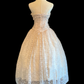 Vintage Blush White Lace Midi Ball Gown, Strapless Sweetheart Neck, Ruched Bodice, Full A‑Line Midi Skirt, Retro Short Bridal Prom Dress gh8902