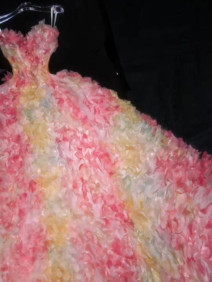 ✨Girlhomeshops-3D Petal Ombre Ball Gown Spaghetti Strap Prom Dress gh10183