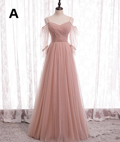 Pink Elegant A-line Tulle Long Ball Gown Evening Gown Bridesmaid Dress 8369