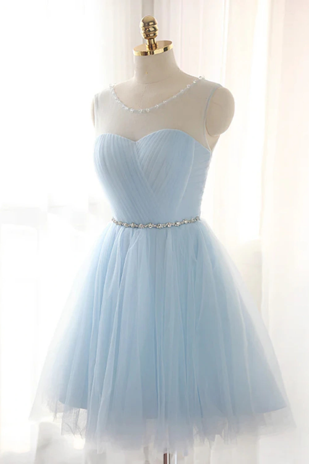 Charmante robe de bal courte en tulle à coupe A, robes de soirée 7671