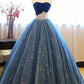 Robe de soirée longue en tulle floral bleu brillant, douce, mignonne, charmante, exquise, ligne A, robe de bal, robe de cérémonie pour adulte de 16 ans, gh3554