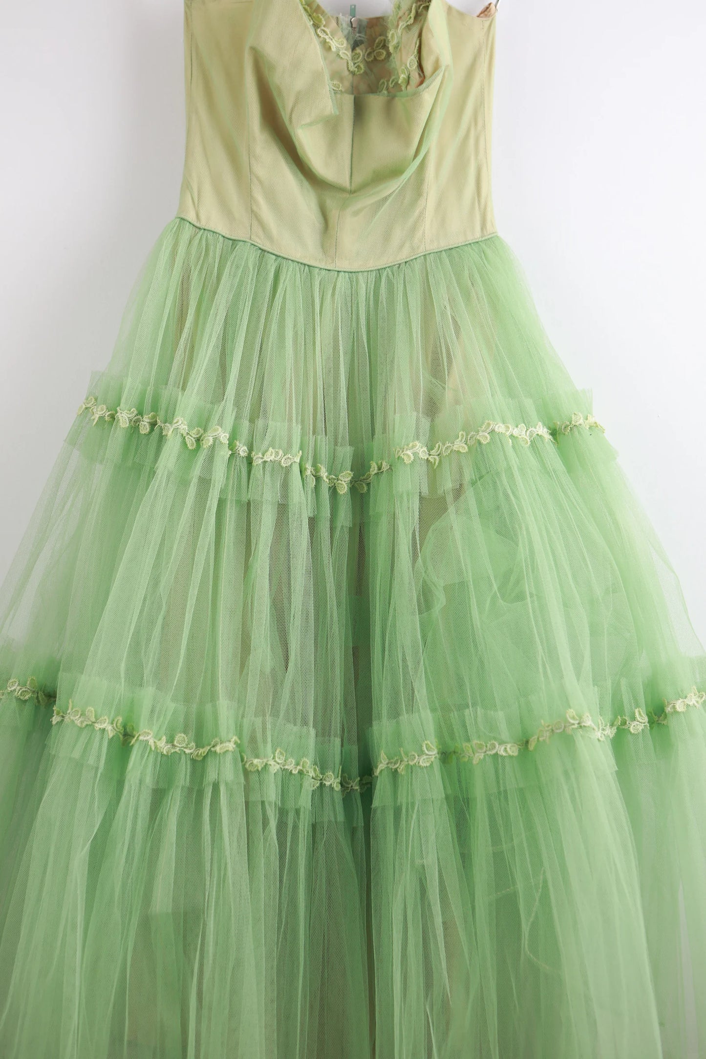 Robe de soirée longue en tulle et dentelle, style rétro, élégante et exquise, vert clair, style féerique, gh3671
