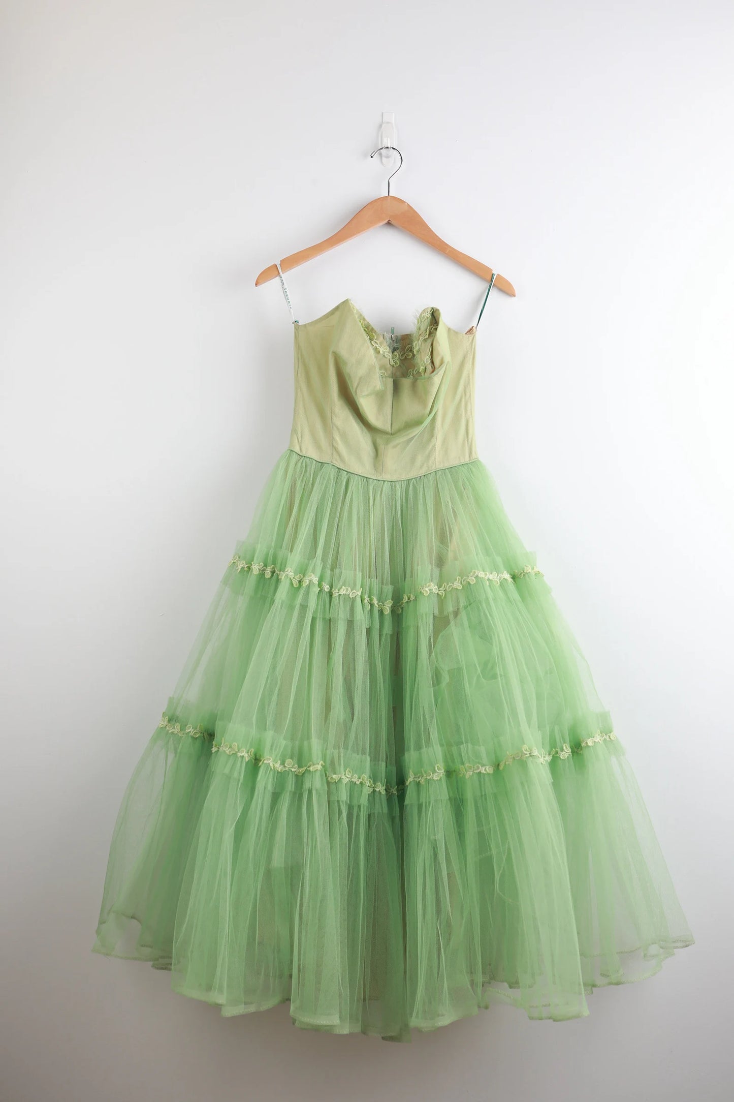 Robe de soirée longue en tulle et dentelle, style rétro, élégante et exquise, vert clair, style féerique, gh3671