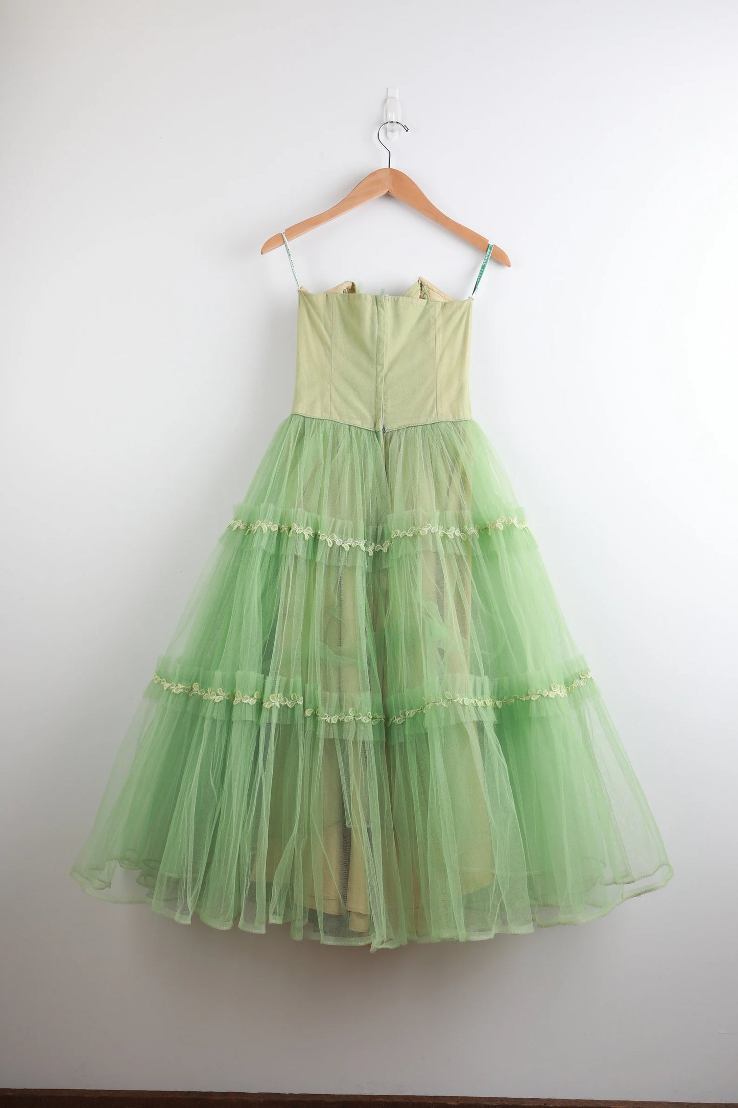 Robe de soirée longue en tulle et dentelle, style rétro, élégante et exquise, vert clair, style féerique, gh3671