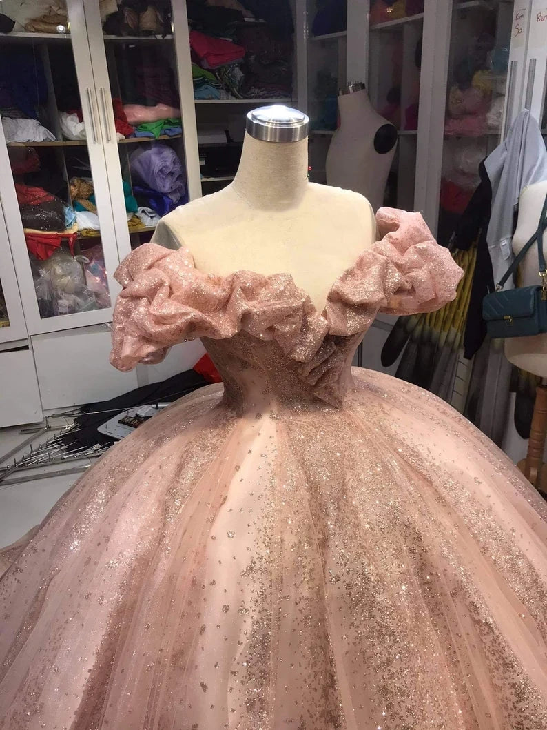 Robe de soirée longue élégante et brillante rose champagne, robe de princesse pour adulte, robe de cérémonie gh3115