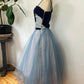 Robe de soirée longue en tulle bleu mignon doux délicat avec bretelles spaghetti perlées gh3488