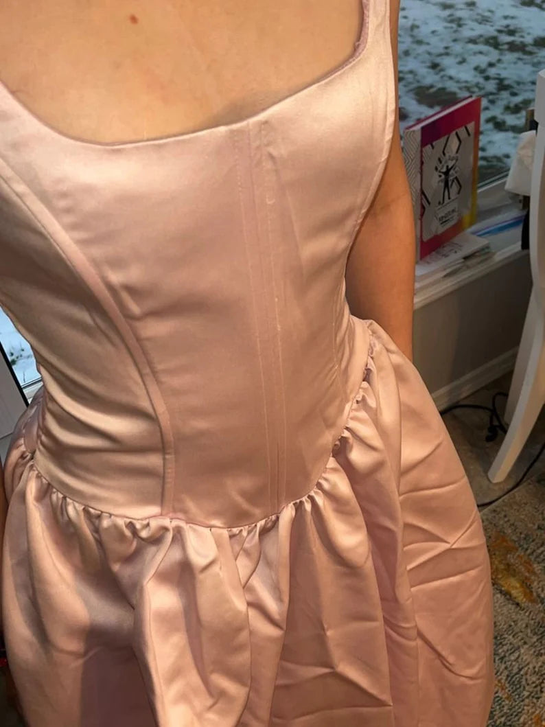 Hellrosa Retro-Mode Elegantes A-Linien-Abendkleid mit quadratischem Ausschnitt und langem Satin-Prinzessinnen-Ballkleid, Partykleid, gh3554