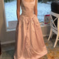 Hellrosa Retro-Mode Elegantes A-Linien-Abendkleid mit quadratischem Ausschnitt und langem Satin-Prinzessinnen-Ballkleid, Partykleid, gh3554