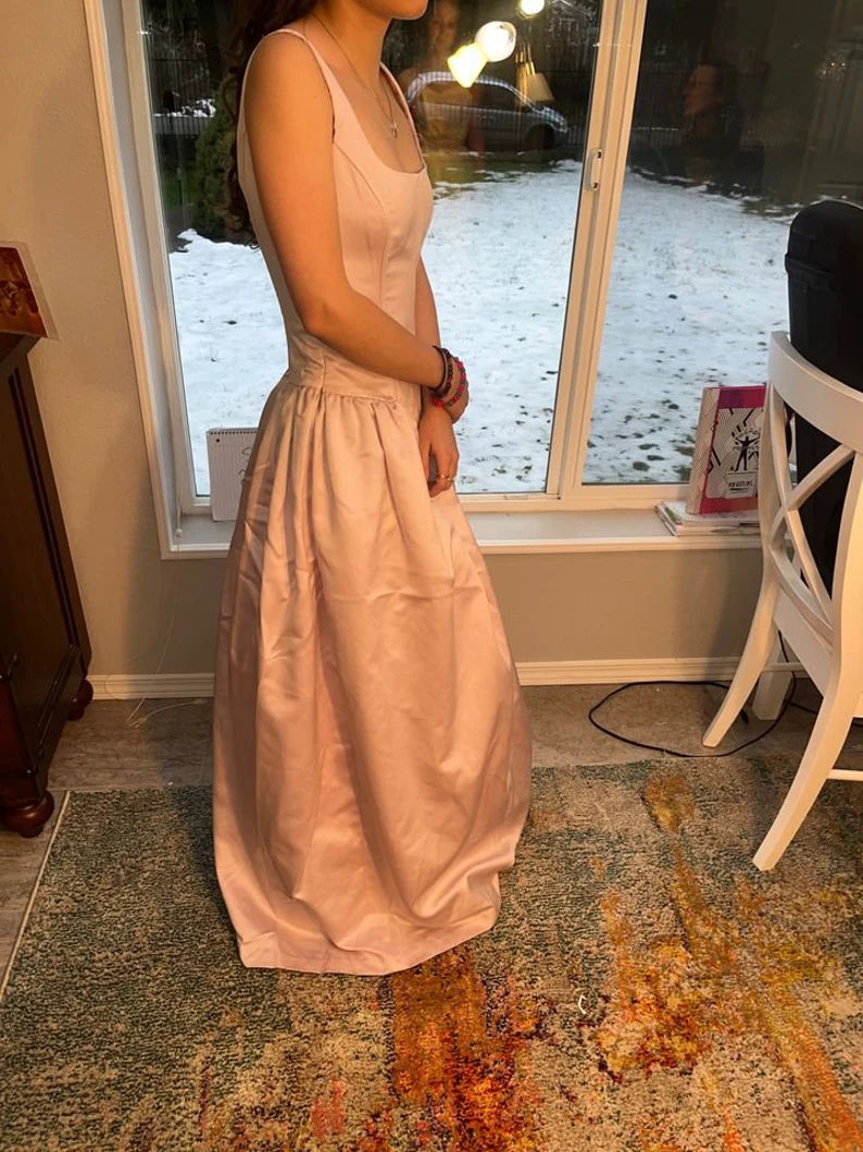 Hellrosa Retro-Mode Elegantes A-Linien-Abendkleid mit quadratischem Ausschnitt und langem Satin-Prinzessinnen-Ballkleid, Partykleid, gh3554