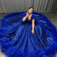 Blaues wunderschönes, exquisites, langes, elegantes Tüll-Ballkleid-Abendkleid gh3582