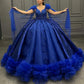 Blaues wunderschönes, exquisites, langes, elegantes Tüll-Ballkleid-Abendkleid gh3582