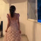 girlhomeshops-Rosa kurzärmeliges, elegantes, langes Ballkleid aus Spitze im Retro-Stil, gh5758