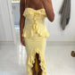 Yellow Vintage A-Line Spaghetti Strap Chiffon Bodycon Ruffle Long Ball Gown gh3033