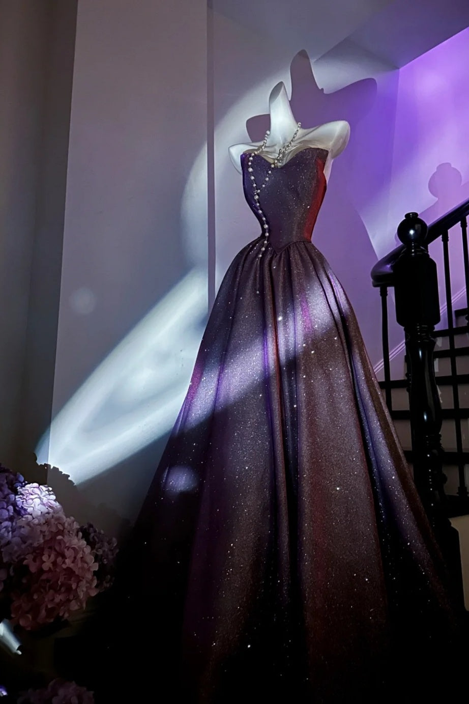 Lila glänzendes, elegantes langes Abschlusskleid/Abendkleid gh6812