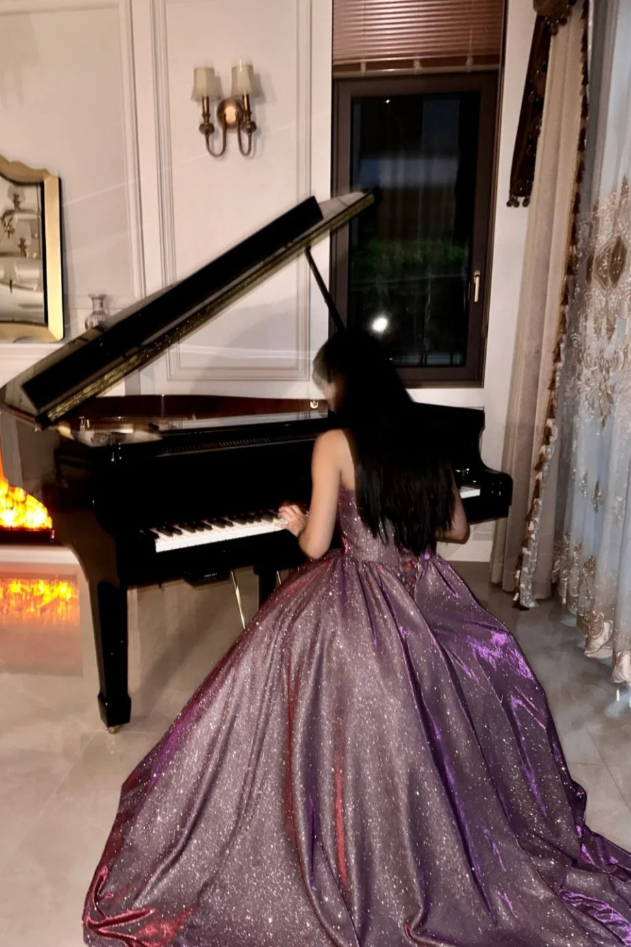 Lila glänzendes, elegantes langes Abschlusskleid/Abendkleid gh6812