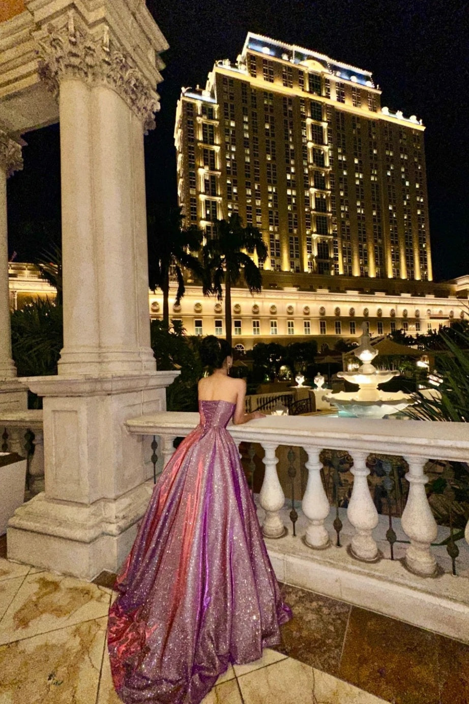 Lila glänzendes, elegantes langes Abschlusskleid/Abendkleid gh6812