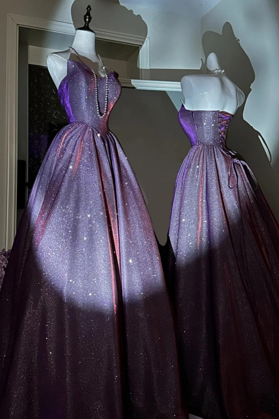 Lila glänzendes, elegantes langes Abschlusskleid/Abendkleid gh6812