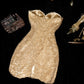 Robe de soirée courte en dentelle champagne avec appliques et perles gh4389
