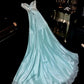 Robe de soirée longue en tulle bleu magnifique et perlée gh4416