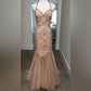 Champagne Pink/Gold Gorgeous Exquisite Beaded Strapless Elegant Long Fishtail Mermaid Slim Fit Ball Gown Evening Gown Party Dress gh3246