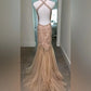 Champagne Pink/Gold Gorgeous Exquisite Beaded Strapless Elegant Long Fishtail Mermaid Slim Fit Ball Gown Evening Gown Party Dress gh3246