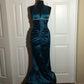 Robe de soirée longue en satin bleu vintage élégante à bretelles, robe de soirée formelle, robe de soirée gh3467