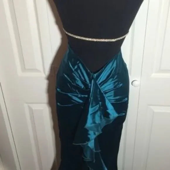Robe de soirée longue en satin bleu vintage élégante à bretelles, robe de soirée formelle, robe de soirée gh3467