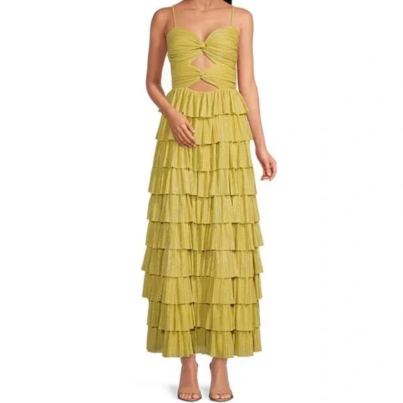 Robe de soirée longue en satin jaune élégante à bretelles spaghetti, robe de bal à plusieurs niveaux, robe de soirée formelle gh3655
