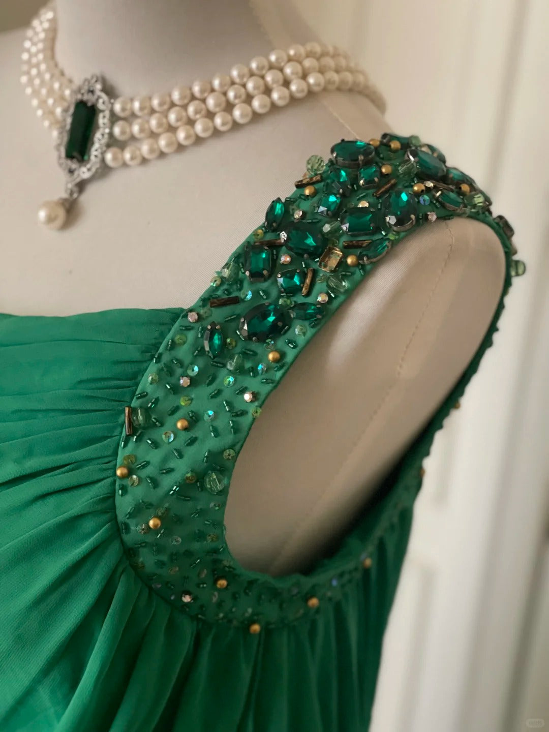 💚Grünes, perlenbesetztes Vintage-Kleid mit einer Schulter, stilvolles langes Chiffon-Kleid für Hochzeitsgäste, Ballkleid, Abendkleid, Gatsby-Beauty-Partykleid, gh4391