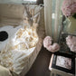 Ivory Gold Floral Beading Sparkling Short Satin Homecoming Dress Prom Dress Party Dress gh4624