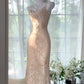 Rosa geblümtes Ballkleid, langes Chiffon-Date-Kleid, Abendkleid, Geburtstagskleid, Hochzeitskleid, Stil, Kernästhetik, gh4530