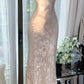 Rosa geblümtes Ballkleid, langes Chiffon-Date-Kleid, Abendkleid, Geburtstagskleid, Hochzeitskleid, Stil, Kernästhetik, gh4530