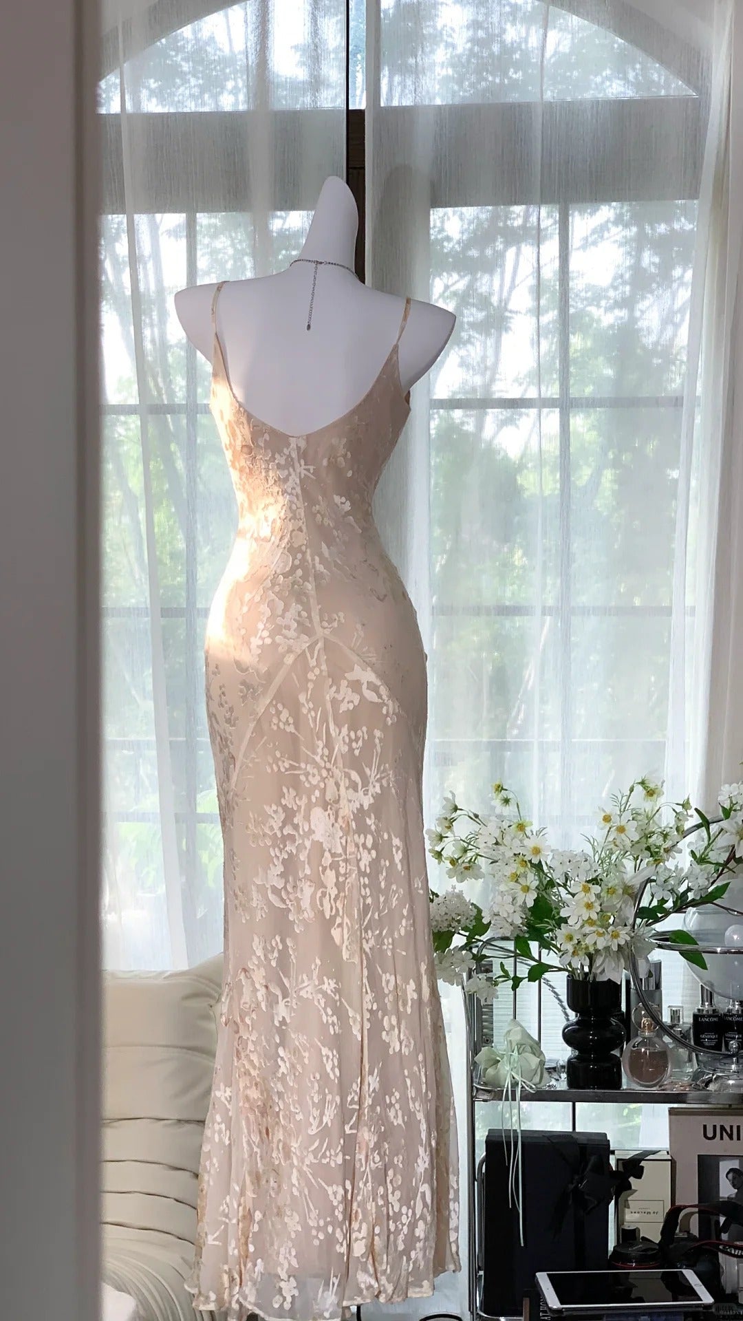 Rosa geblümtes Ballkleid, langes Chiffon-Date-Kleid, Abendkleid, Geburtstagskleid, Hochzeitskleid, Stil, Kernästhetik, gh4530