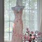 Rosa Zartes Blumen Langes Chiffon Ballkleid Abendkleid Partykleid Geburtstagskleid Date Kleid gh4161
