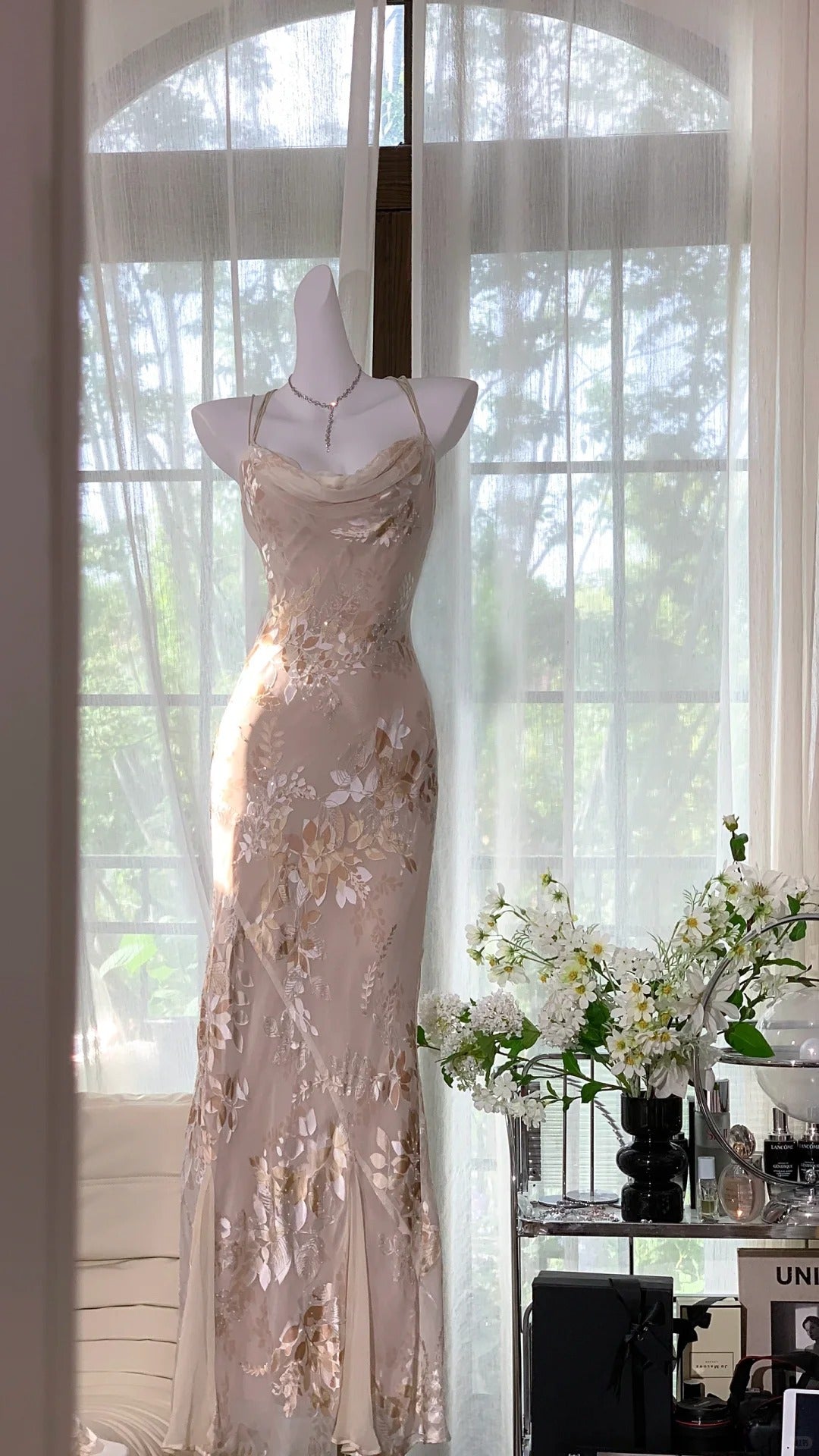 Hellrosa Blumen Elegant Romantisch Lang Chiffon Ballkleid Abendkleid Partykleid gh4402