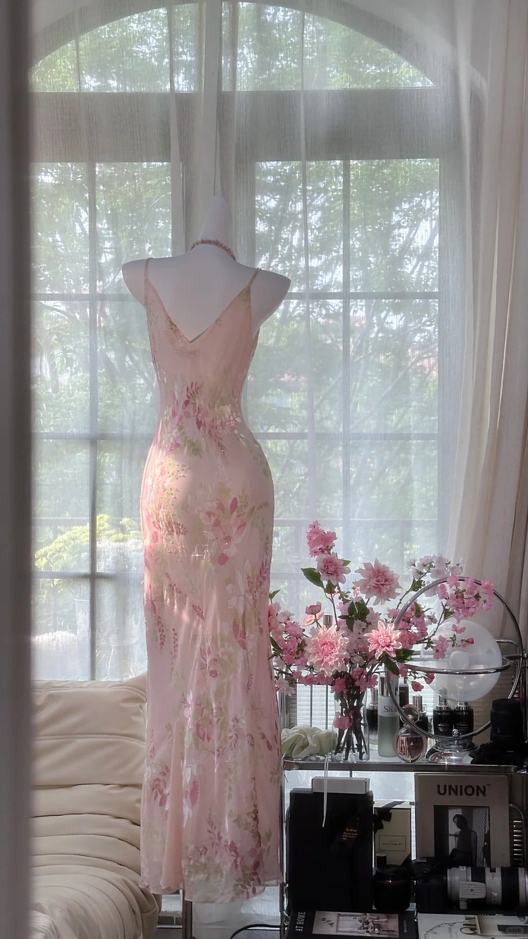 Rosa Zartes Blumen Langes Chiffon Ballkleid Abendkleid Partykleid Geburtstagskleid Date Kleid gh4161