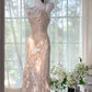 Hellrosa Blumen Elegant Romantisch Lang Chiffon Ballkleid Abendkleid Partykleid gh4402