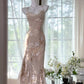 Hellrosa Blumen Elegant Romantisch Lang Chiffon Ballkleid Abendkleid Partykleid gh4402
