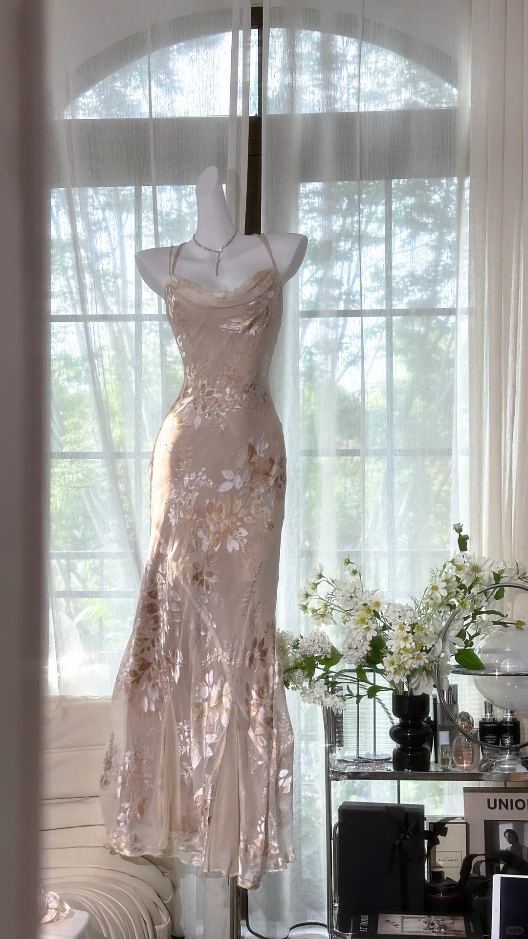 Hellrosa Blumen Elegant Romantisch Lang Chiffon Ballkleid Abendkleid Partykleid gh4402
