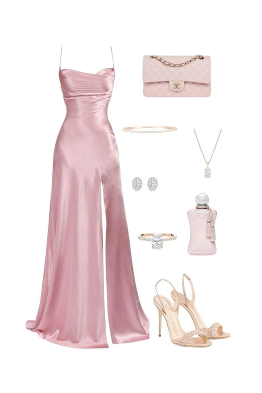 girlhomeshops--Pink fashion spaghetti strap long sexy slit satin prom dress gh5736