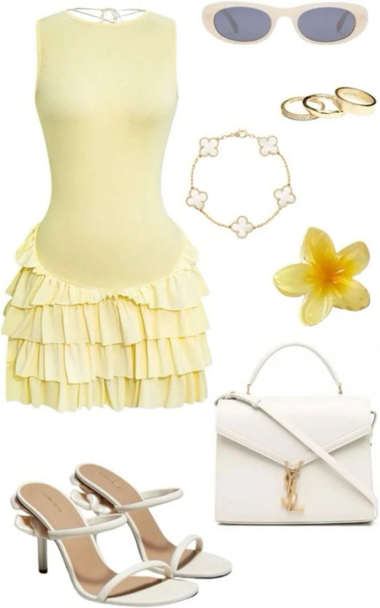girlhomeshops--Sweet yellow short chiffon ruffle homecoming dress simple dress gh5738
