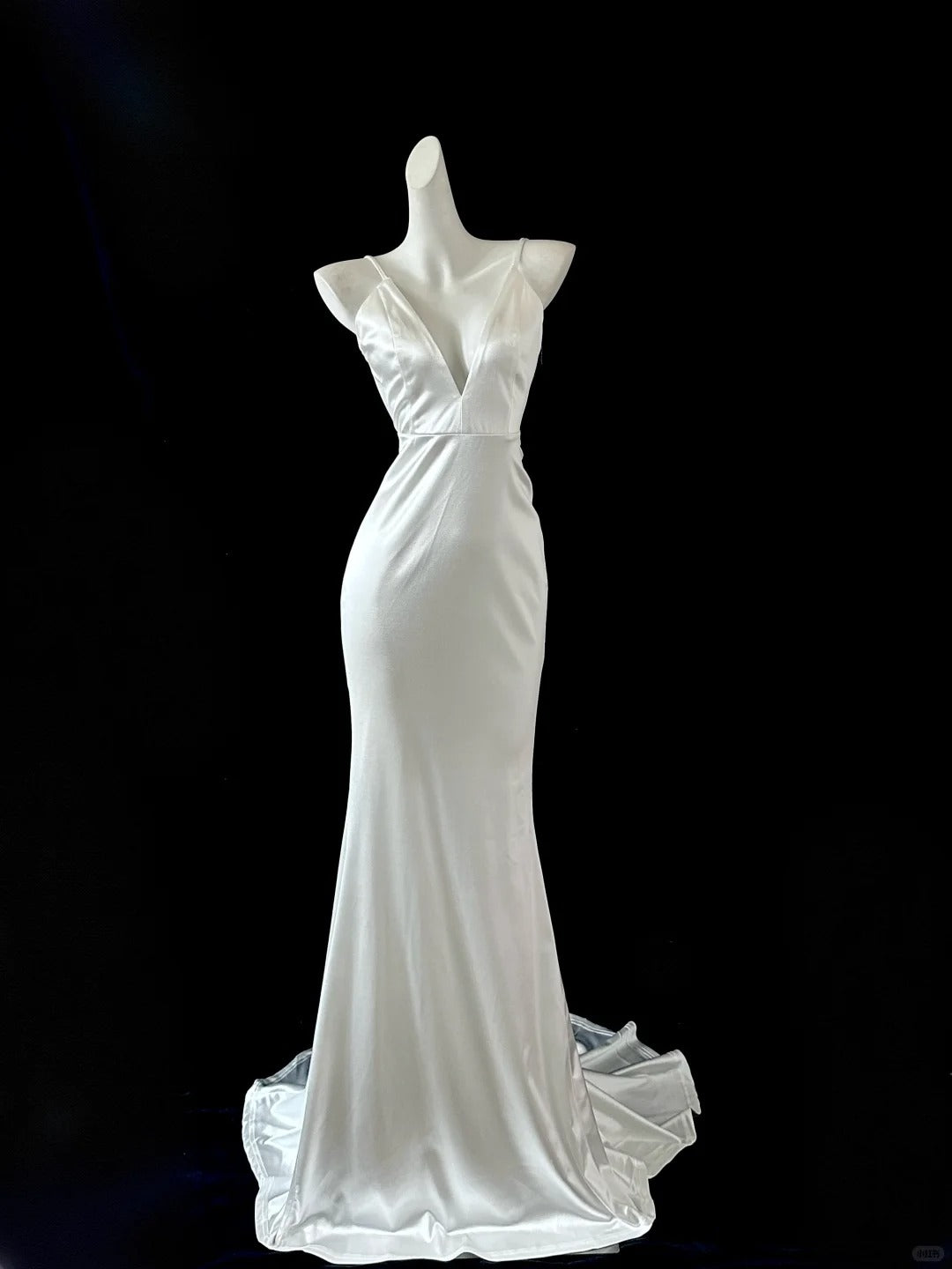 Weißes Meerjungfrau-Kleid, elegant, lang, Satin, Ballkleid, Abendkleid, Partykleid, gh4474