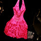 Pink Beaded Homecoming Dress Fashion Short Satin Ball Gown Evening Dress gh4421