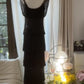 Robe de soirée longue en mousseline de soie, élégante et perlée, noire, à volants, gh4751