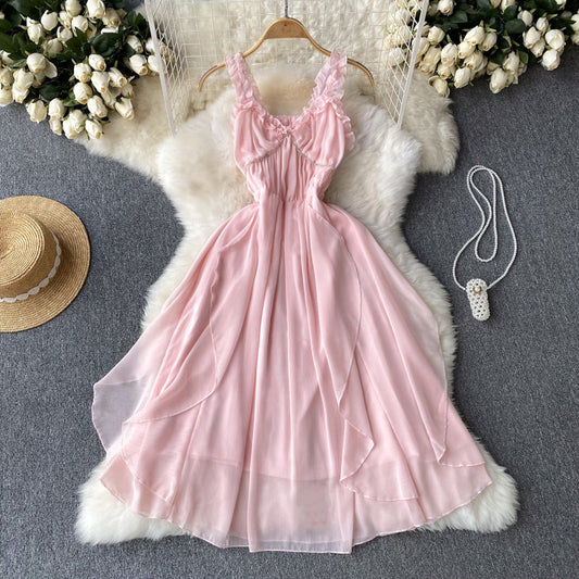 Pink sweet A-line fashion long dress 11279